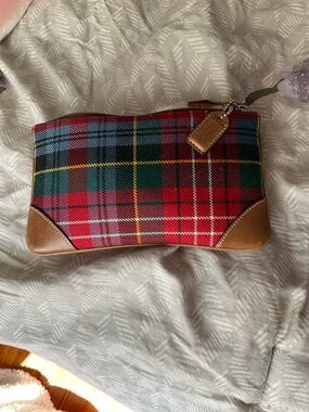 Coach Red Fabric clutch Tan Leather Patch